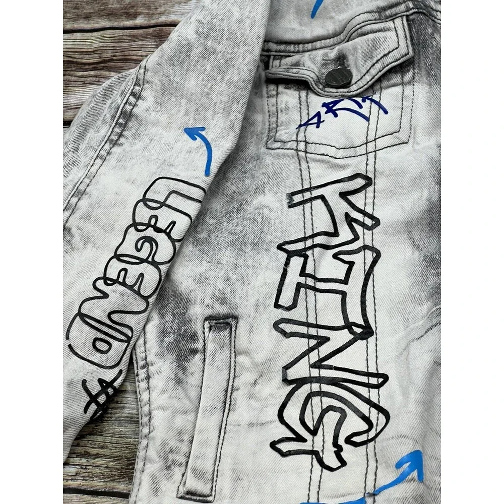 FWRD Kids’ Denim Jacket Size M 10-12 With All-Over Graffiti Pattern